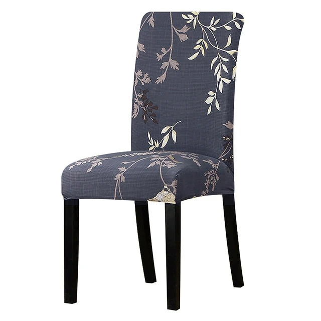 Dark Grey Floral Printed Stretchable Chair Protector Cover - Adore India   