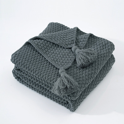 Grey Nordic Solid Colour Tassel Knitted Blanket Throw - Adore India   