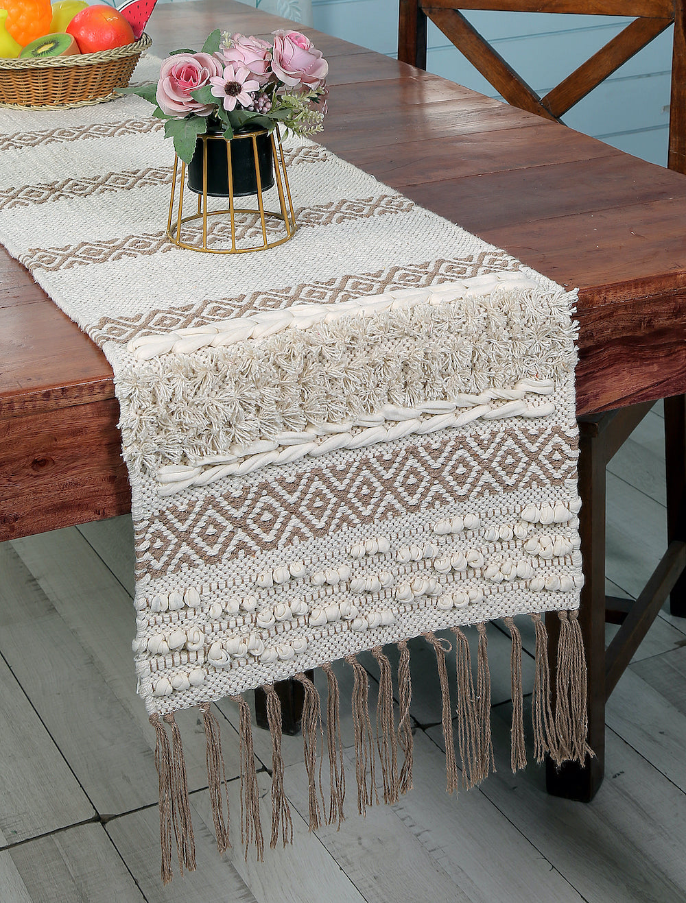 Nova Boho Table Runner with Fringe Perfect for Beach House Decoration