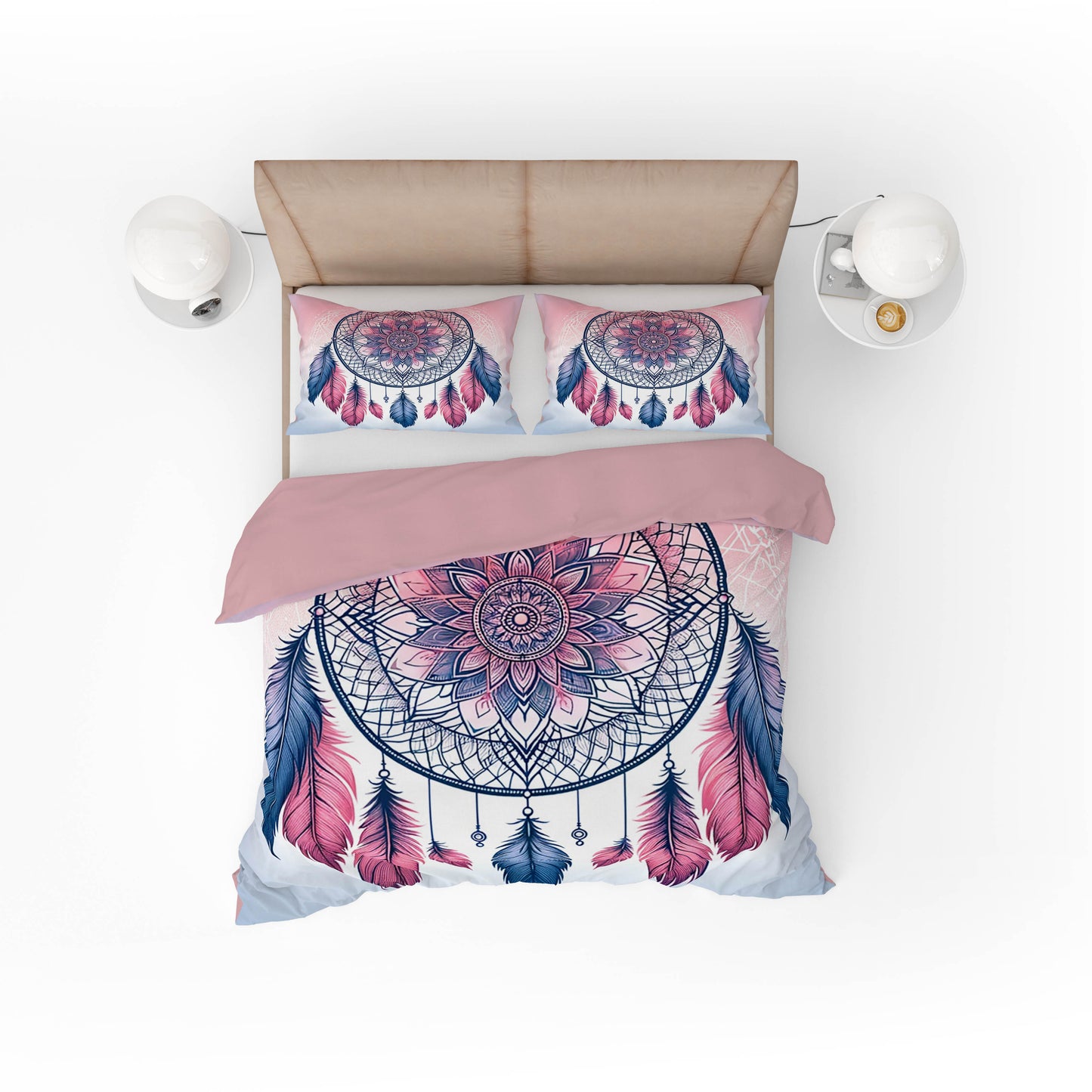 Pink Ombre Dreamcatcher Indian Mandala Quilt Cover Set - Adore India   