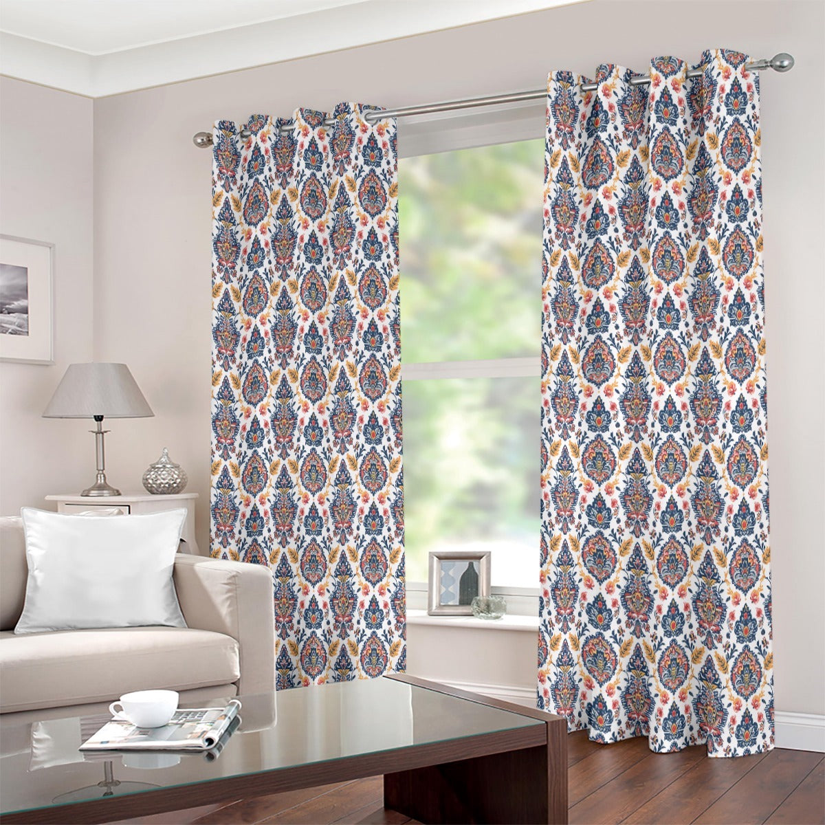 Artisan Royal Floral Paisley Art Printed Curtain Set - Adore India   