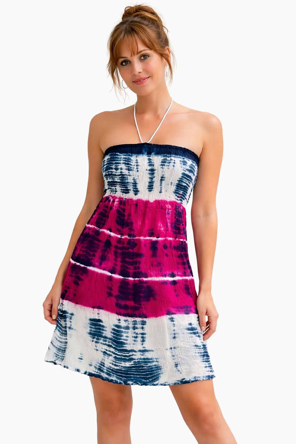 Women Tie Dye Strapless Beach Dress Boho Summer Boob Tube Mini Sundress