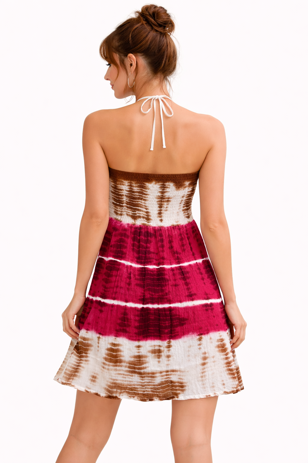 Women Tie Dye Strapless Beach Dress Boho Summer Boob Tube Mini Sundress