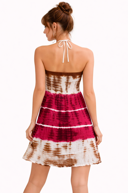 Women Tie Dye Strapless Beach Dress Boho Summer Boob Tube Mini Sundress