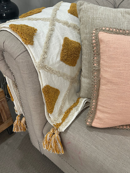 Bohemian Diamond Tangerine Cotton Tufted Bedding Throw Blanket - Adore India   
