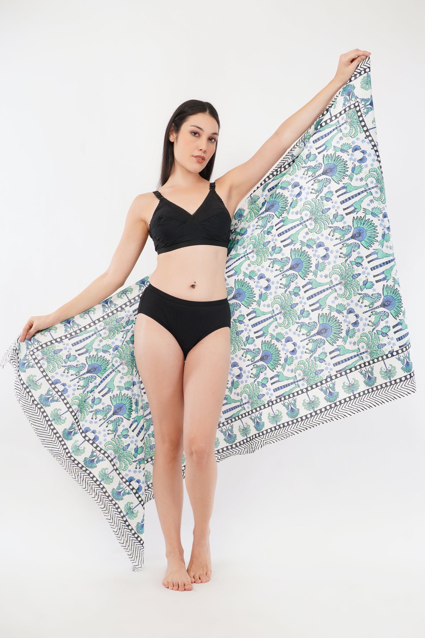 Cotton Tropical Bloom Turquoise Floral Printed Beach Sarongs Wrap