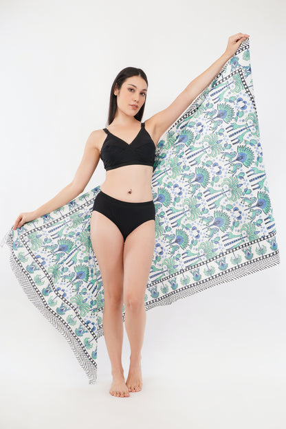 Cotton Tropical Bloom Turquoise Floral Printed Beach Sarongs Wrap
