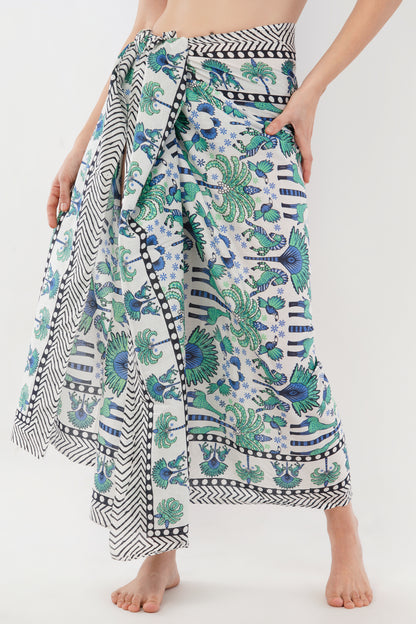 Cotton Tropical Bloom Turquoise Floral Printed Beach Sarongs Wrap