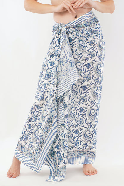 Cotton Blue Paisley Hand Printed Beach Sarongs Wrap Marlu