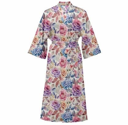 Cotton Kimono Printed Floral Beach Cover-Up Boho Kimono Beach Dress- Tamborine