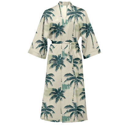 Cotton Kimono Palm Tree Printed Beach Cover-Up Boho Kimono Beach Dress- Tallea