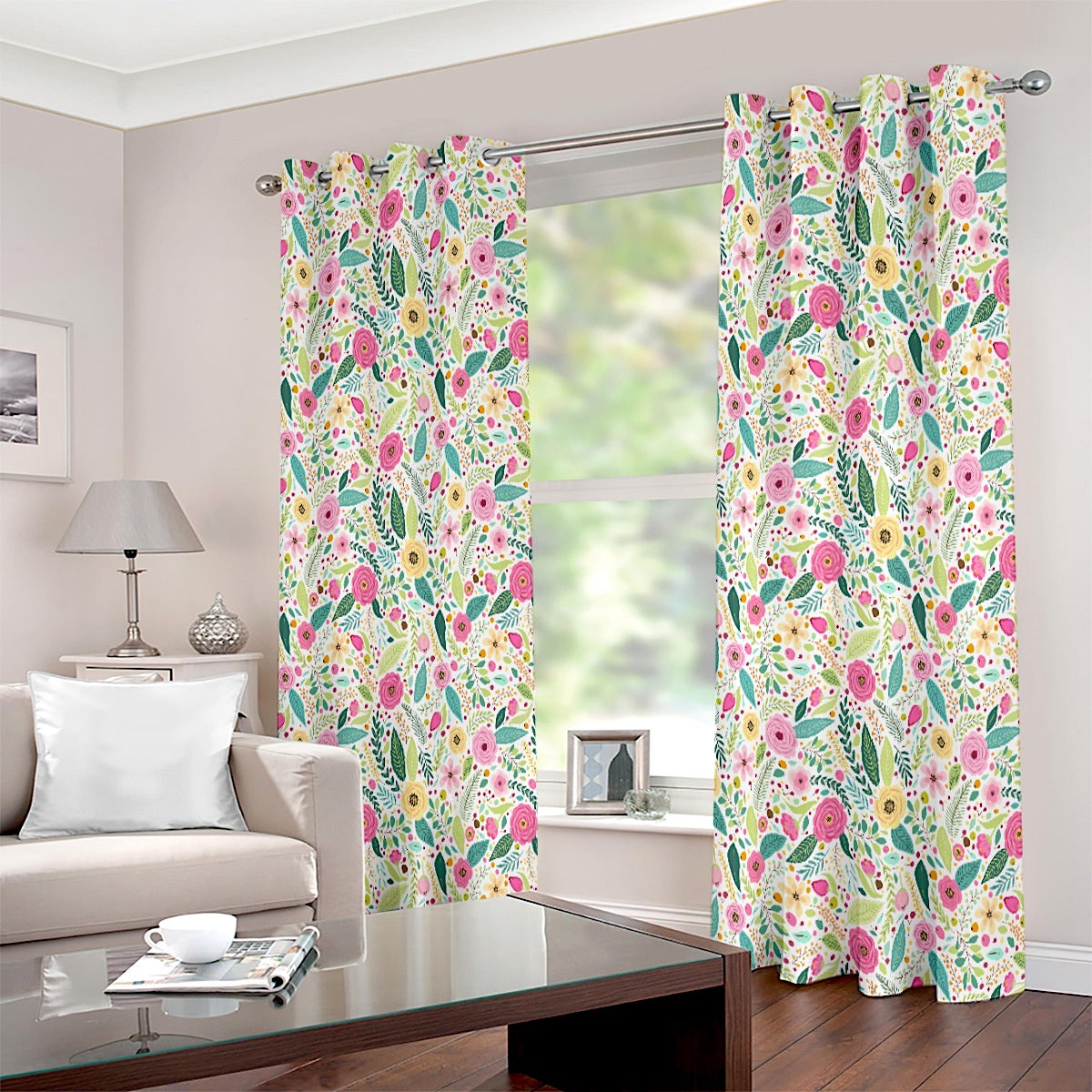 Multi Floral Printed Bliss Bohemian Style Eyelet Curtain - Adore India   