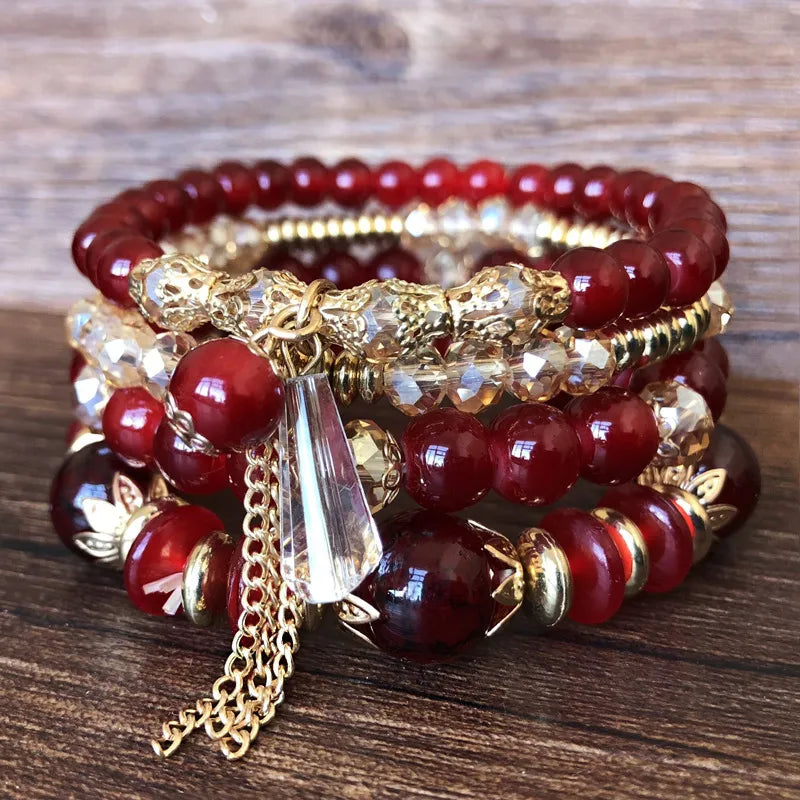 Bohemian Handmade Crystal Beaded Multi Colour Bracelet with Charm - Adore India   