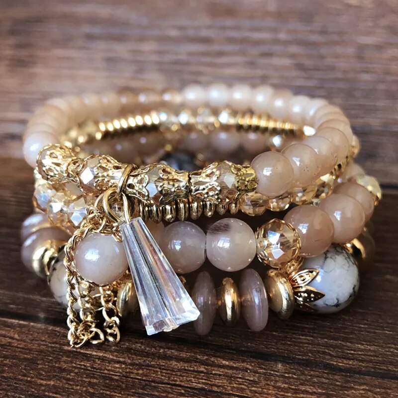 Bohemian Handmade Crystal Beaded Multi Colour Bracelet with Charm - Adore India   