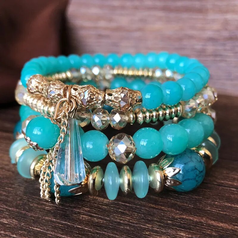 Bohemian Handmade Crystal Beaded Multi Colour Bracelet with Charm - Adore India   