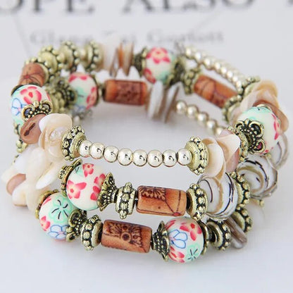 New BohemianShell Bead Charm Ethnic Multilayer Bracelet 2Pcs - Adore India   