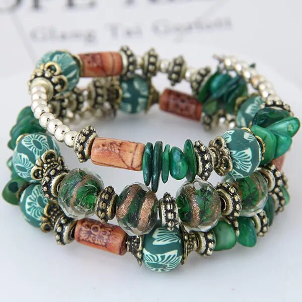 New BohemianShell Bead Charm Ethnic Multilayer Bracelet 2Pcs - Adore India   