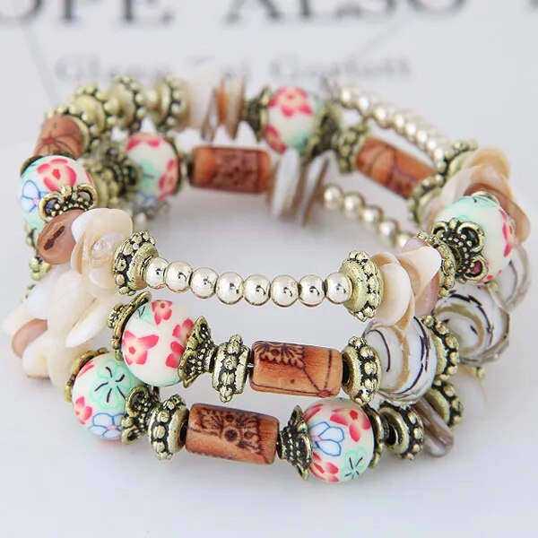 New BohemianShell Bead Charm Ethnic Multilayer Bracelet 2Pcs - Adore India   