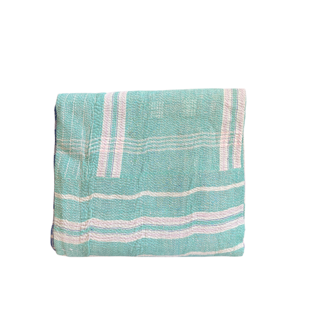 Indian Handmade Cotton Reversible Vintage Kantha Quilt Bedspread Throw- Anita - Adore India   