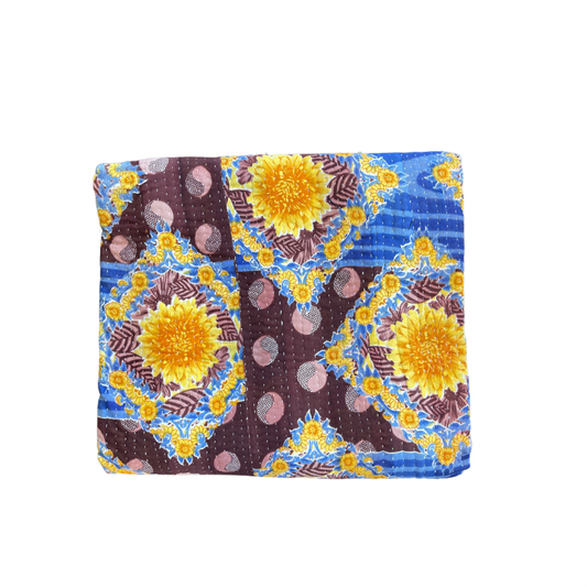 Indian Handmade Cotton Reversible Vintage Kantha Quilt Bedspread Throw- Bhavana - Adore India   