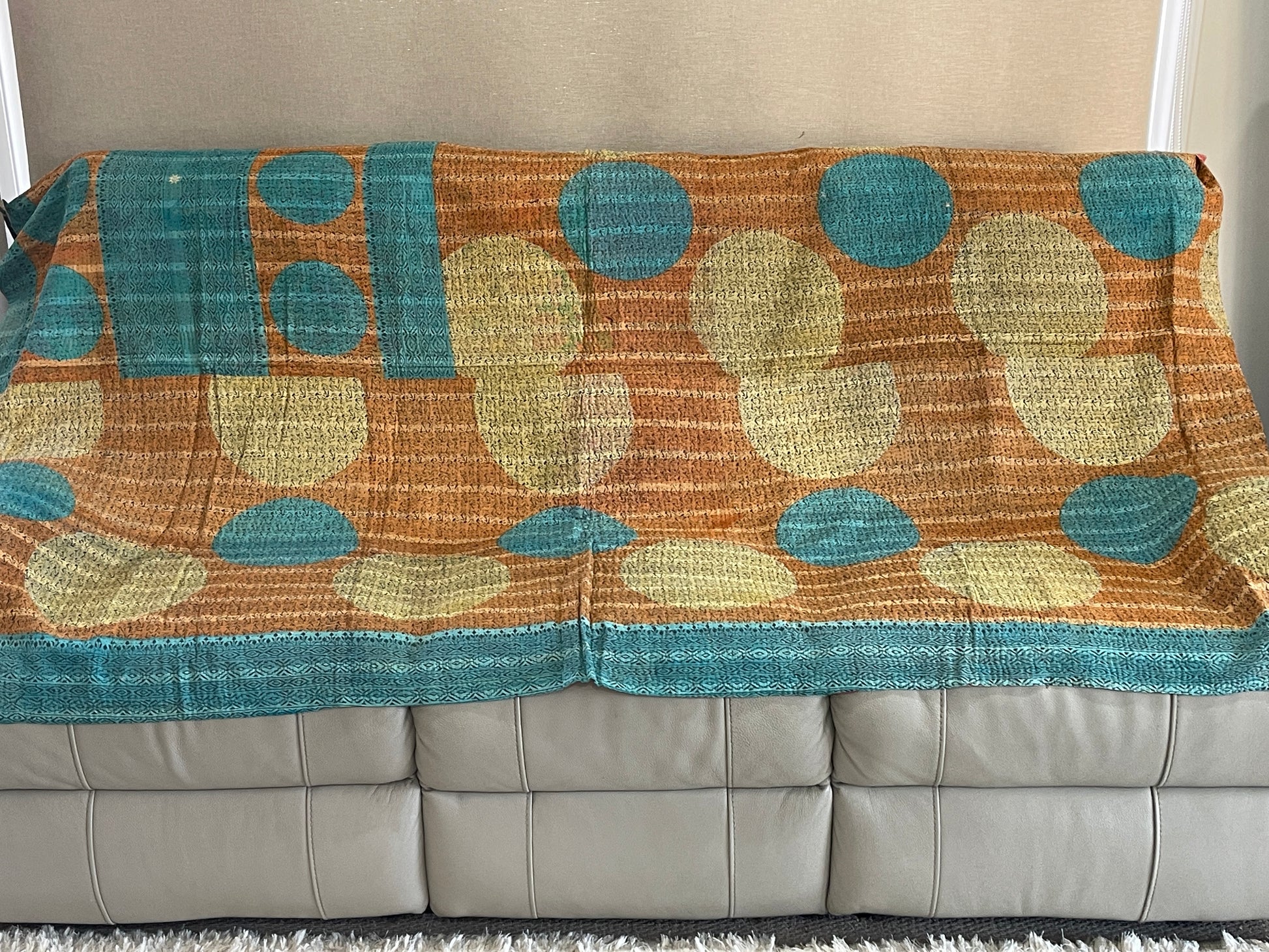 Indian Handmade Cotton Reversible Vintage Kantha Quilt Bedspread Throw- Farah - Adore India   