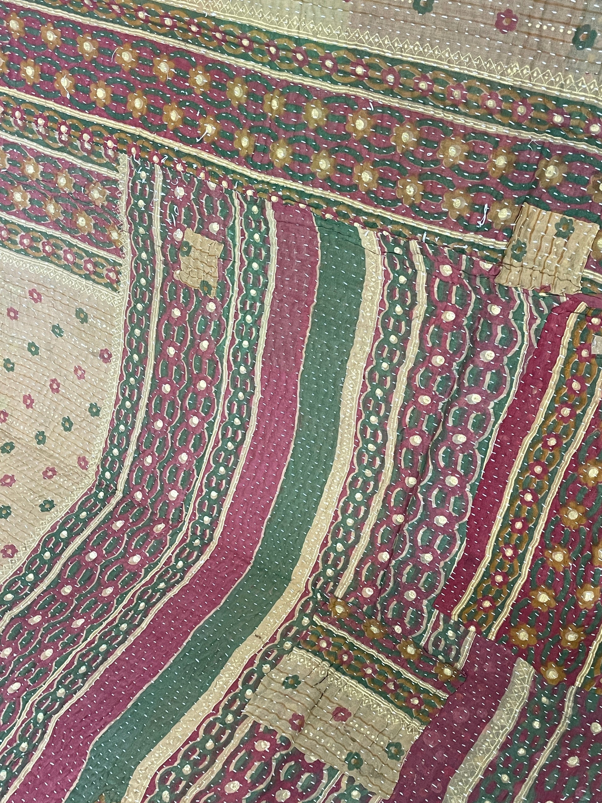 Indian Handmade Cotton Reversible Vintage Kantha Quilt Bedspread Throw- Jaya - Adore India   
