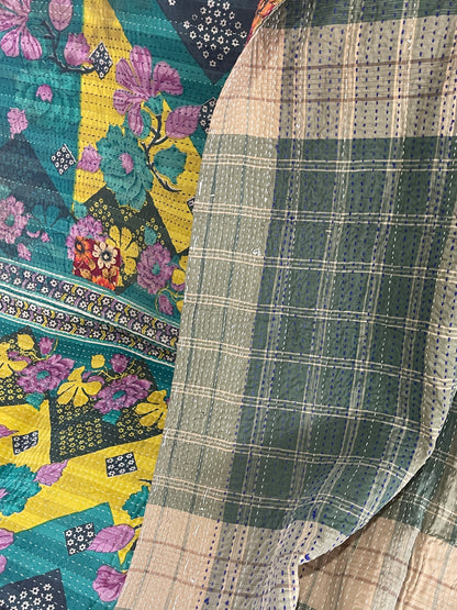 Indian Handmade Cotton Vintage Kantha Quilt Bedspread Throw- Ragini - Adore India   