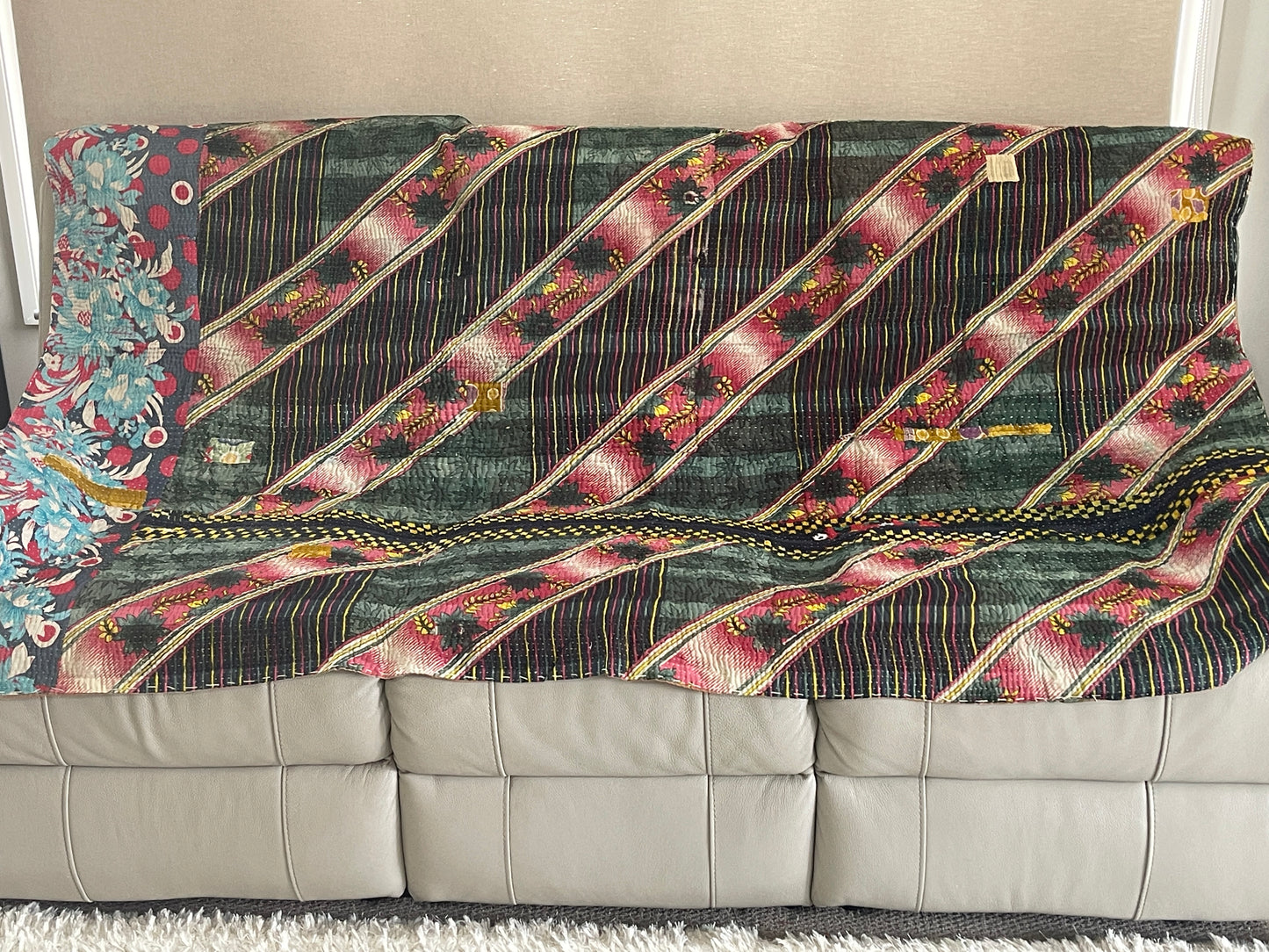 Indian Handmade Cotton Vintage Kantha Quilt Throw- Rashi - Adore India   
