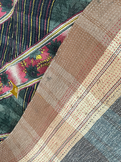 Indian Handmade Cotton Vintage Kantha Quilt Throw- Rashi - Adore India   