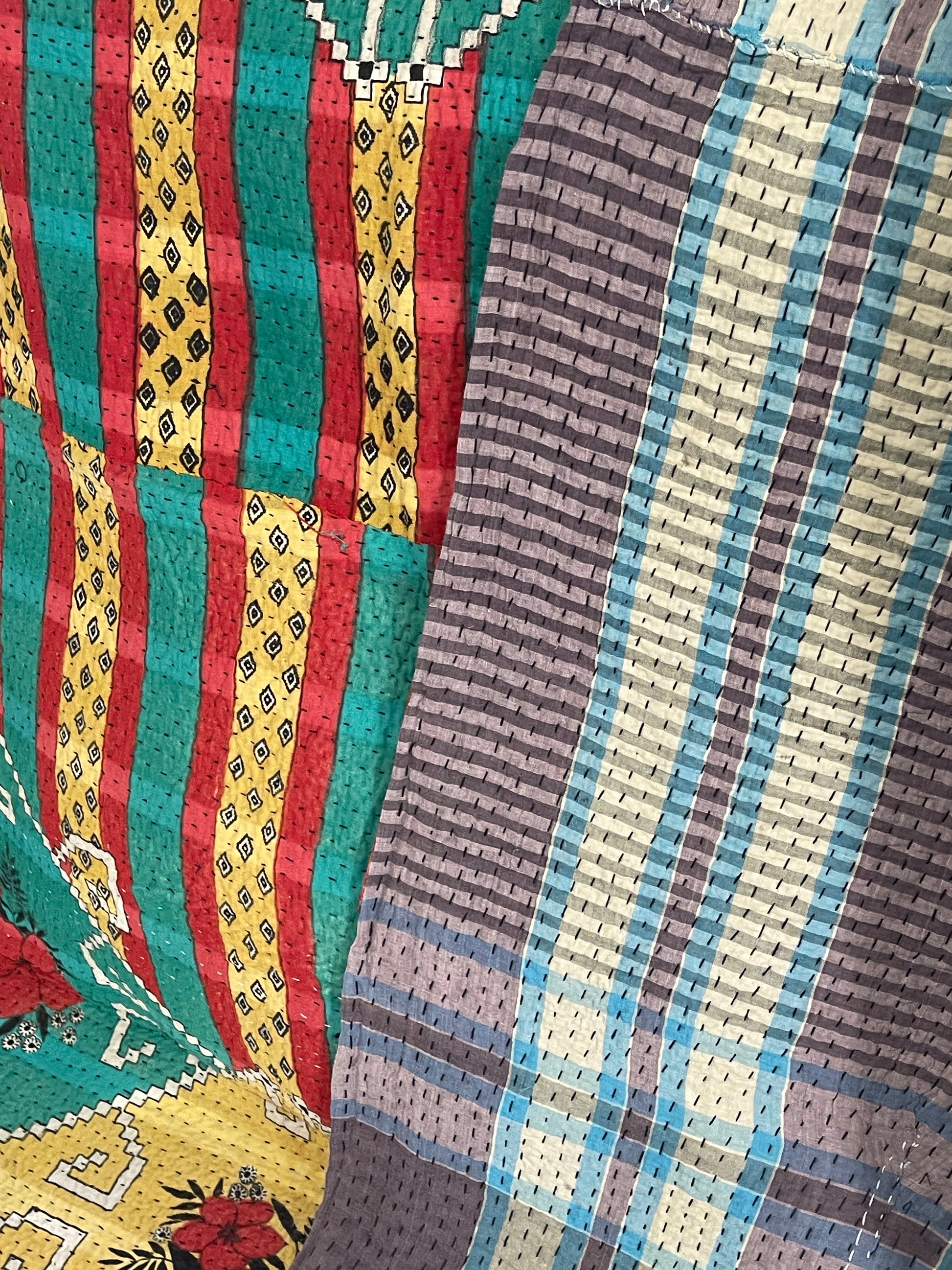 Indian Handmade Reversible Vintage Kantha Quilt Bedspread Kiran - Adore India   