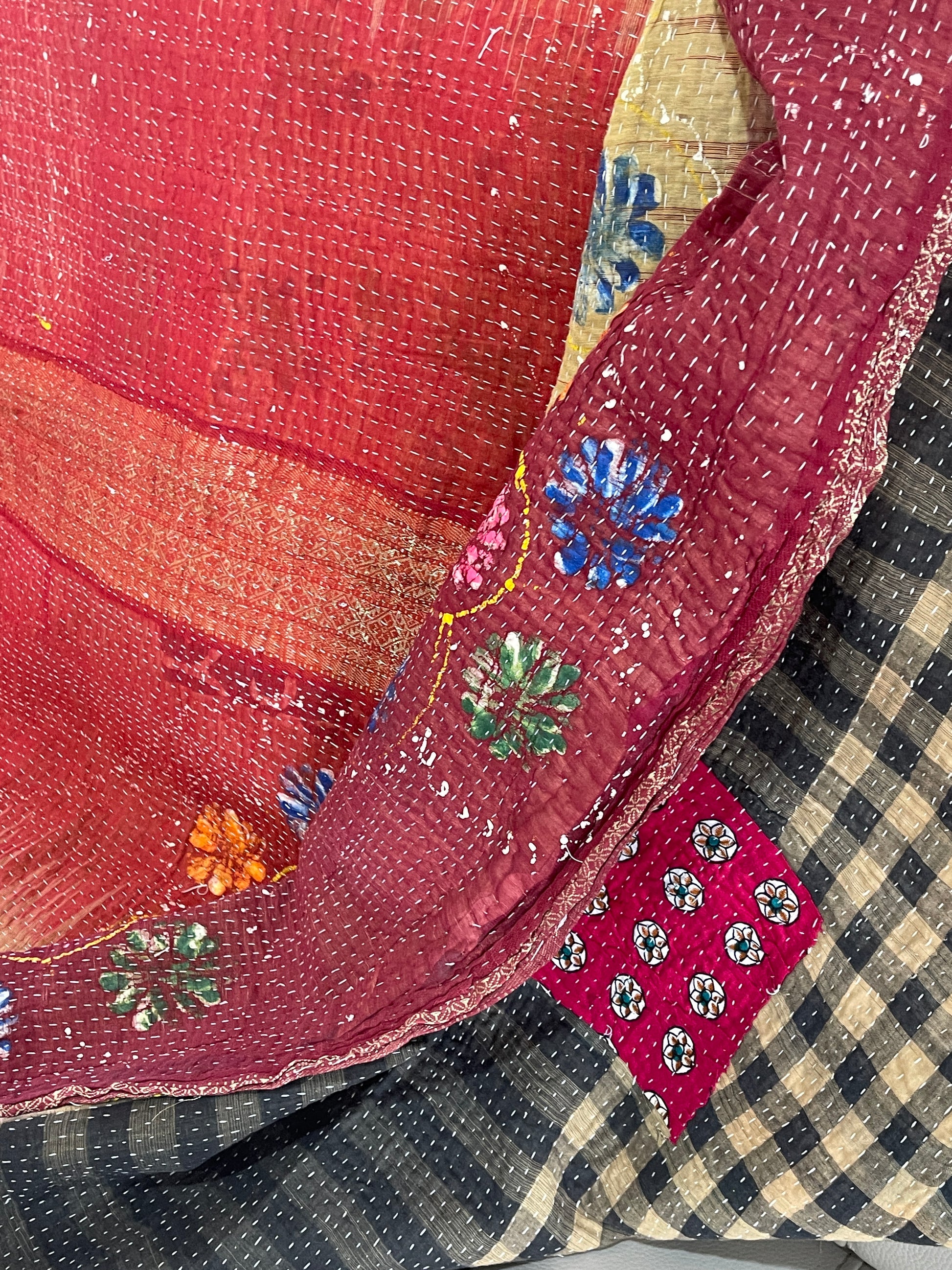 Indian Handmade Reversible Vintage Kantha Quilt Bedspread Mahi - Adore India   