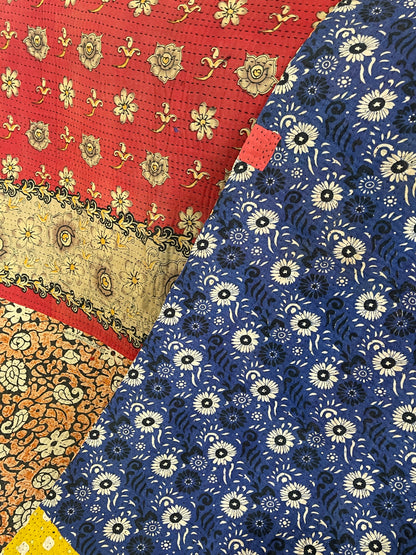 Indian Handmade Reversible Vintage Kantha Quilt Bedspread Mary - Adore India   