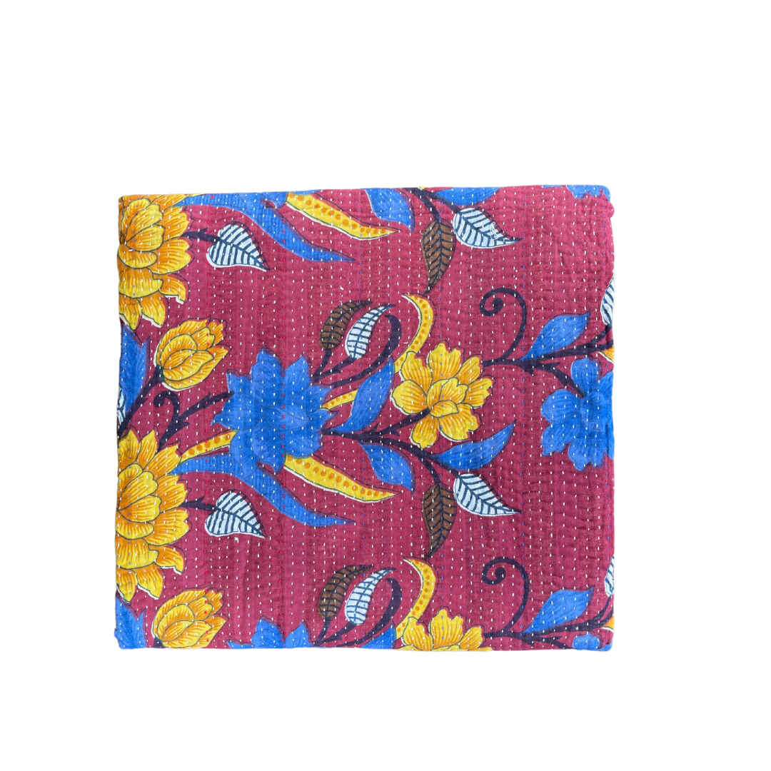 Indian Handmade Reversible Vintage Kantha Quilt Bedspread Sonia - Adore India   