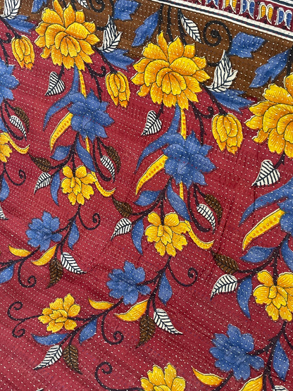 Indian Handmade Reversible Vintage Kantha Quilt Bedspread Sonia - Adore India   