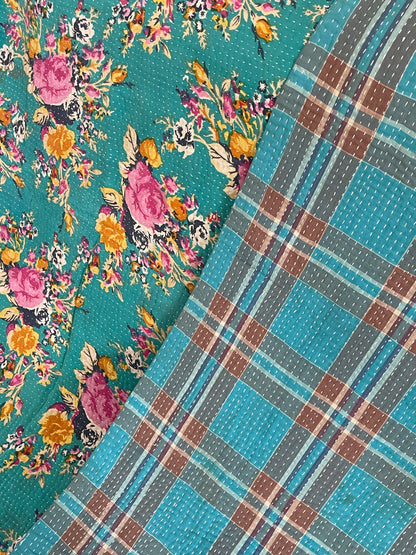 Indian Handmade Reversible Vintage Kantha Quilt Bedspread-Radha - Adore India   