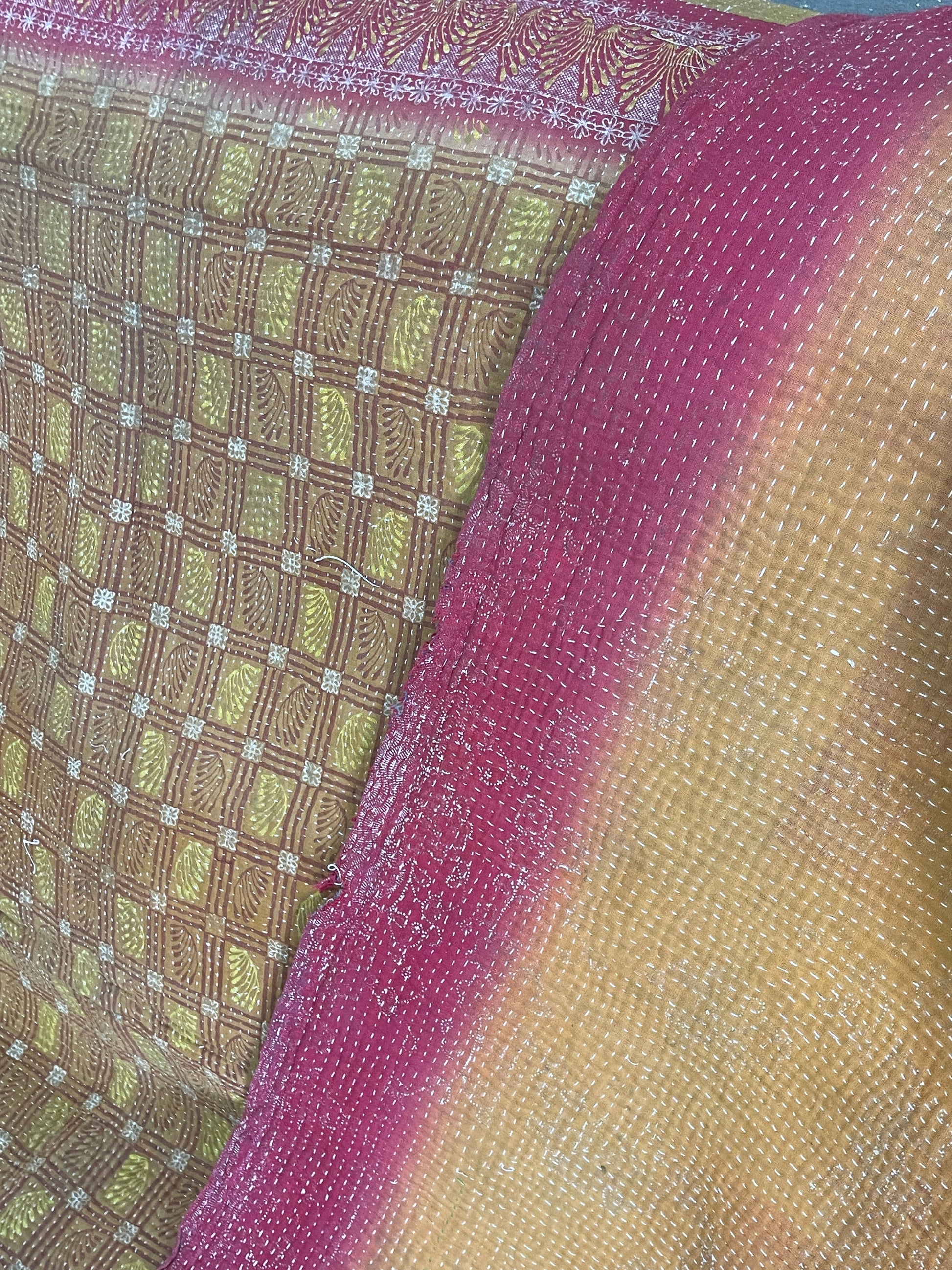 Indian Handmade Vintage Cotton Kantha Quilt Bedspread Throw- Asha - Adore India   