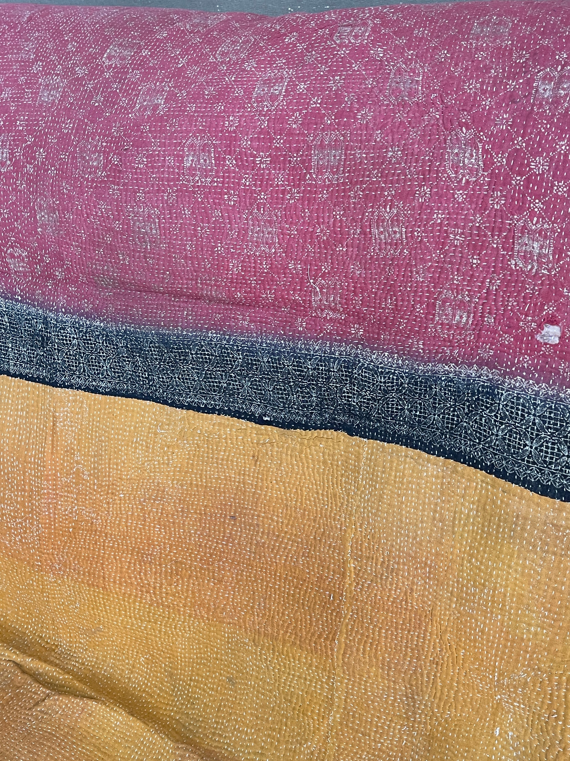 Indian Handmade Vintage Cotton Kantha Quilt Bedspread Throw- Asha - Adore India   