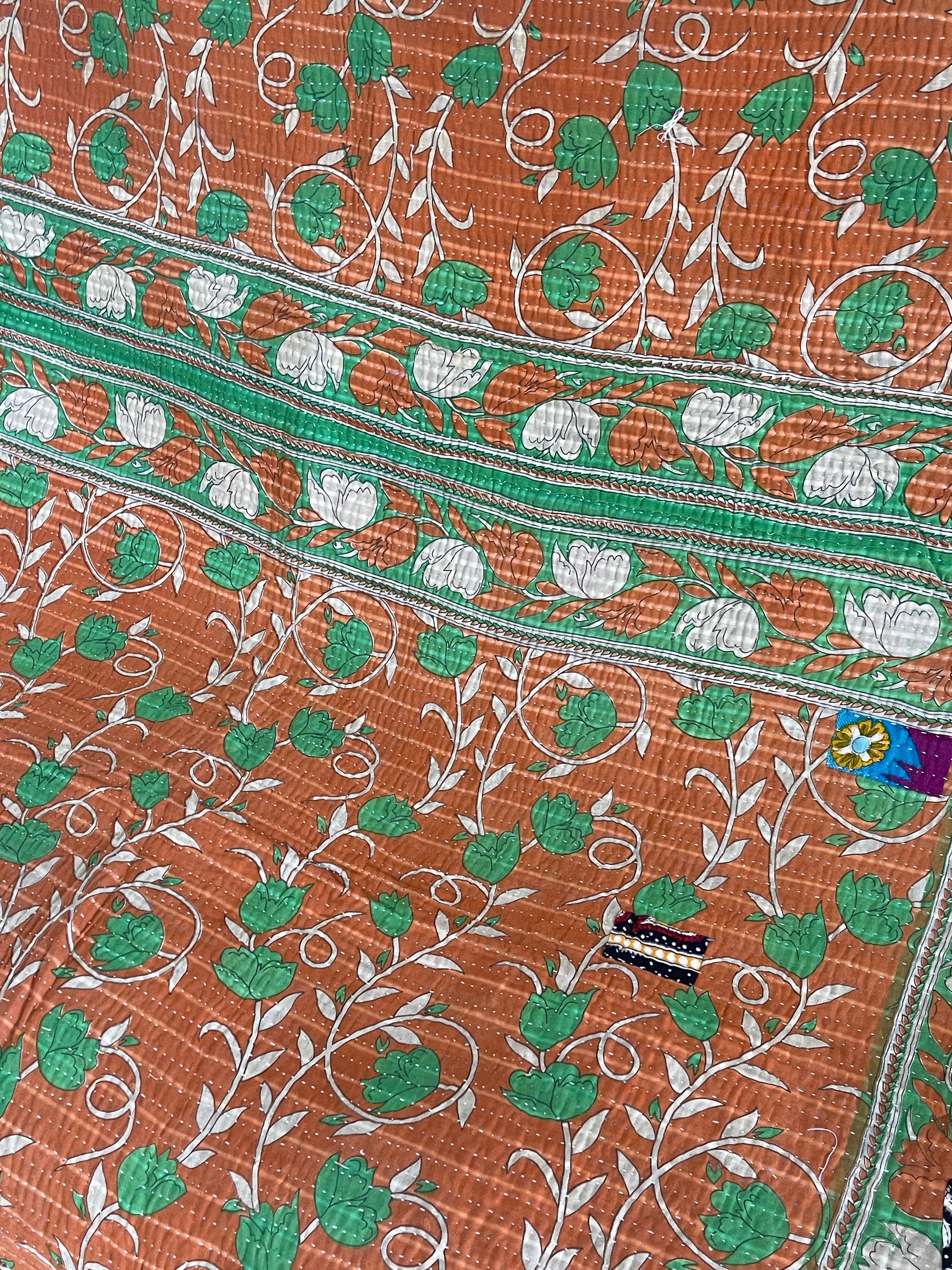 Indian Handmade Vintage Cotton Reversible Kantha Quilt Throw Bedspread- Priya - Adore India   