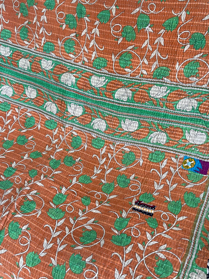 Indian Handmade Vintage Cotton Reversible Kantha Quilt Throw Bedspread- Priya - Adore India   
