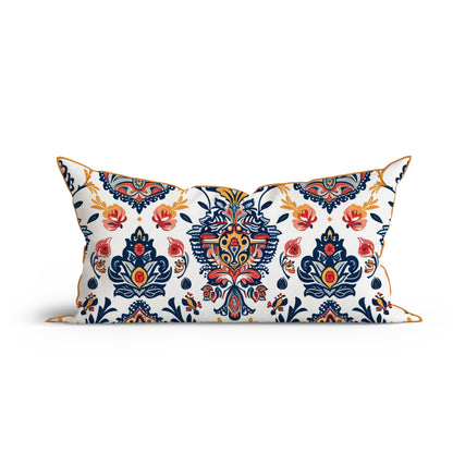 Bohemian Abstract Colorful Cotton Cushion with Piping-Adore India