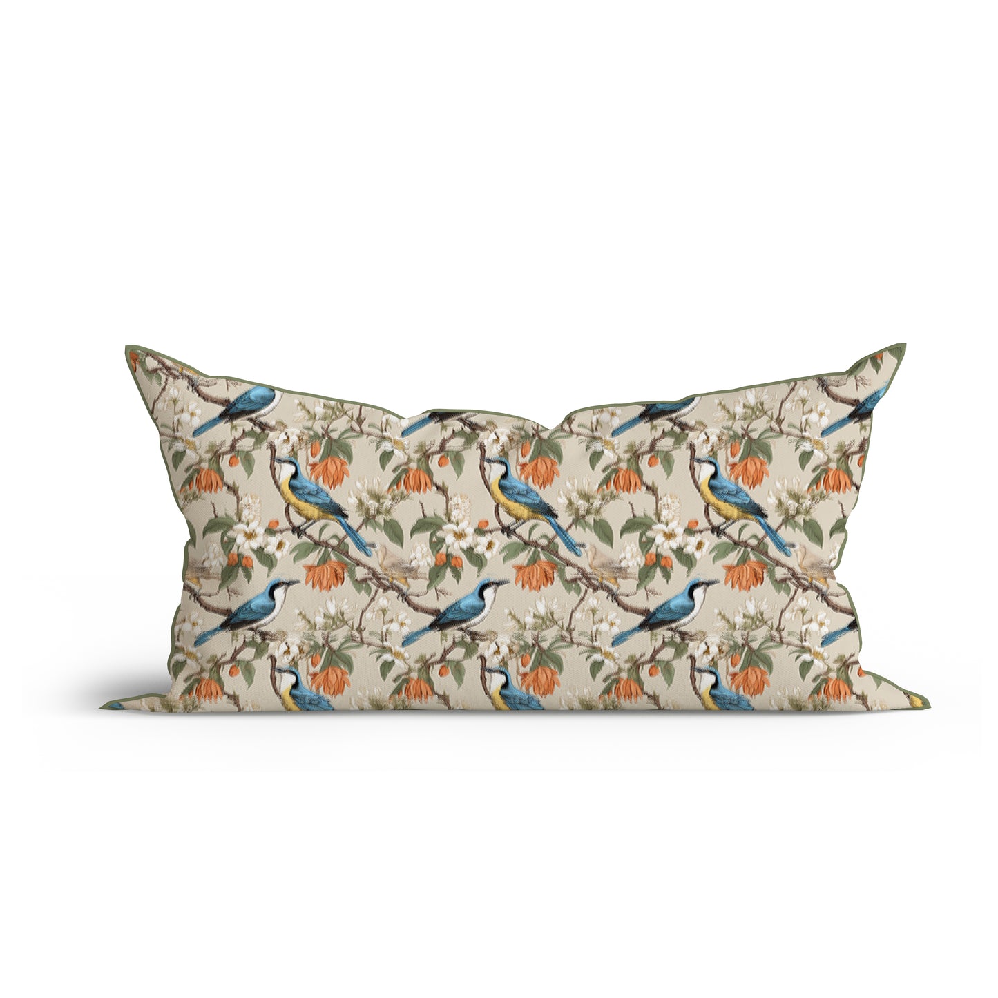 Bohemian Bird Charm Printed Cotton Cushion with Piping - Adore India