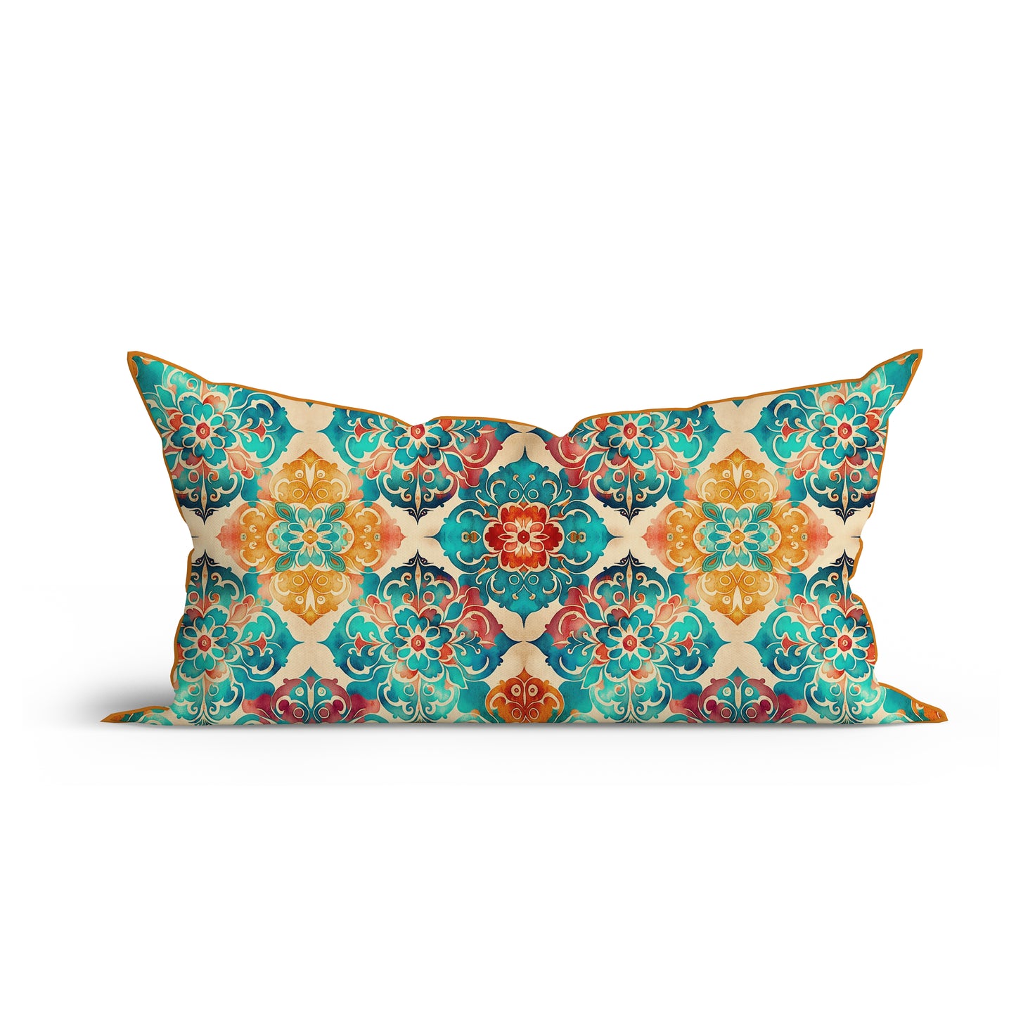 Bohemian Green Clover Leaf Cotton Cushion with Piping-Adore India