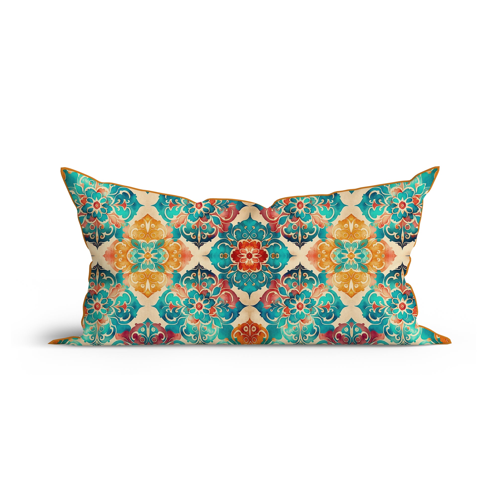 Bohemian Green Clover Leaf Cotton Cushion with Piping-Adore India