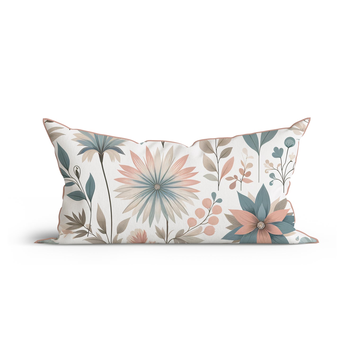 Bohemian Pastel Petals Printed Cotton Cushion with Piping-Adore India