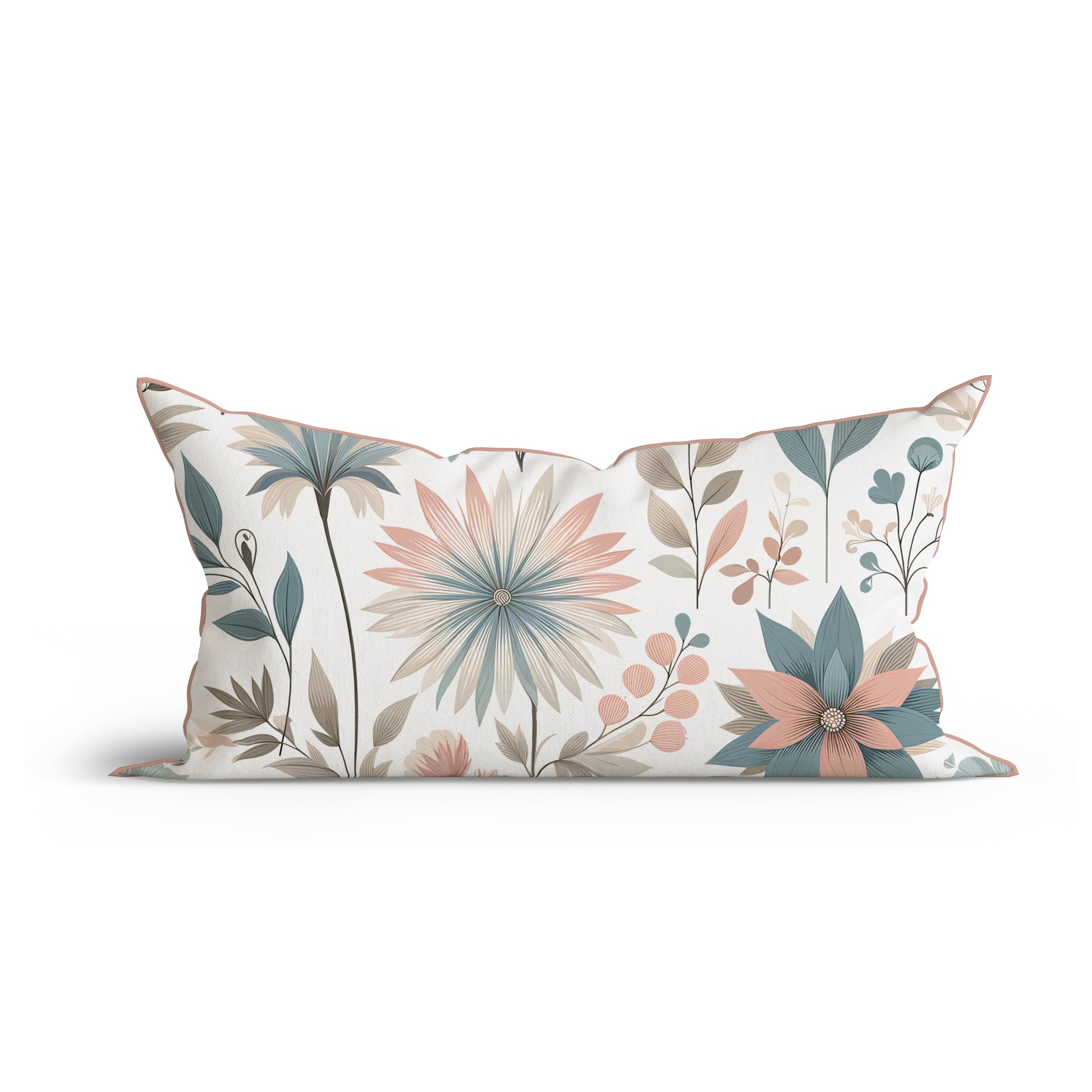Bohemian Pastel Petals Printed Cotton Cushion with Piping-Adore India