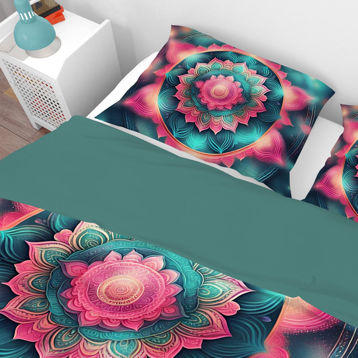 Blue Teal Blessing Bohemian Reversible Quilt Cover Duvet Cover Set - Adore India   