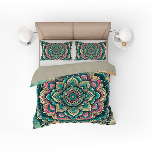 Teal Pink Blessing Bohemian Reversible Quilt Cover Duvet Cover Set - Adore India   