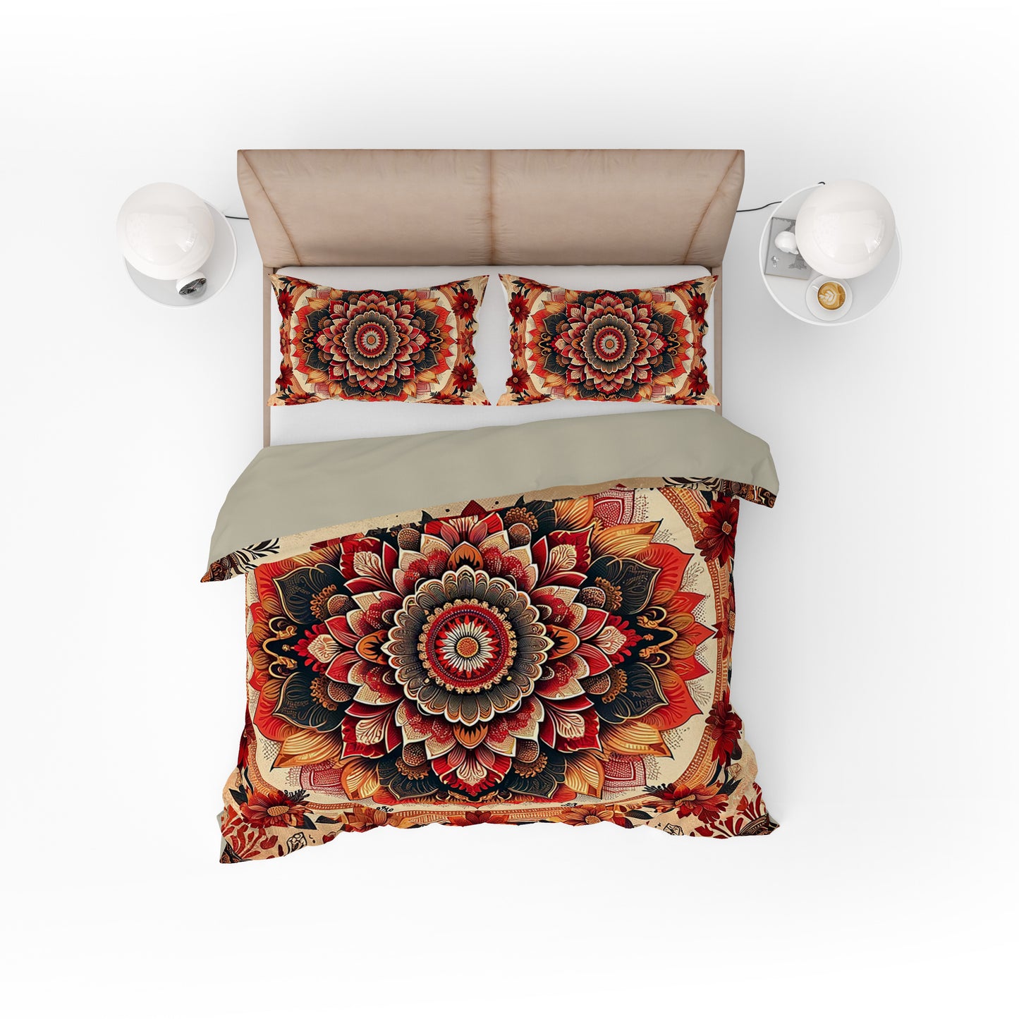 Bohemian Vintage Red Floral Mandala Reversible Quilt Cover Duvet Cover Set - Adore India   