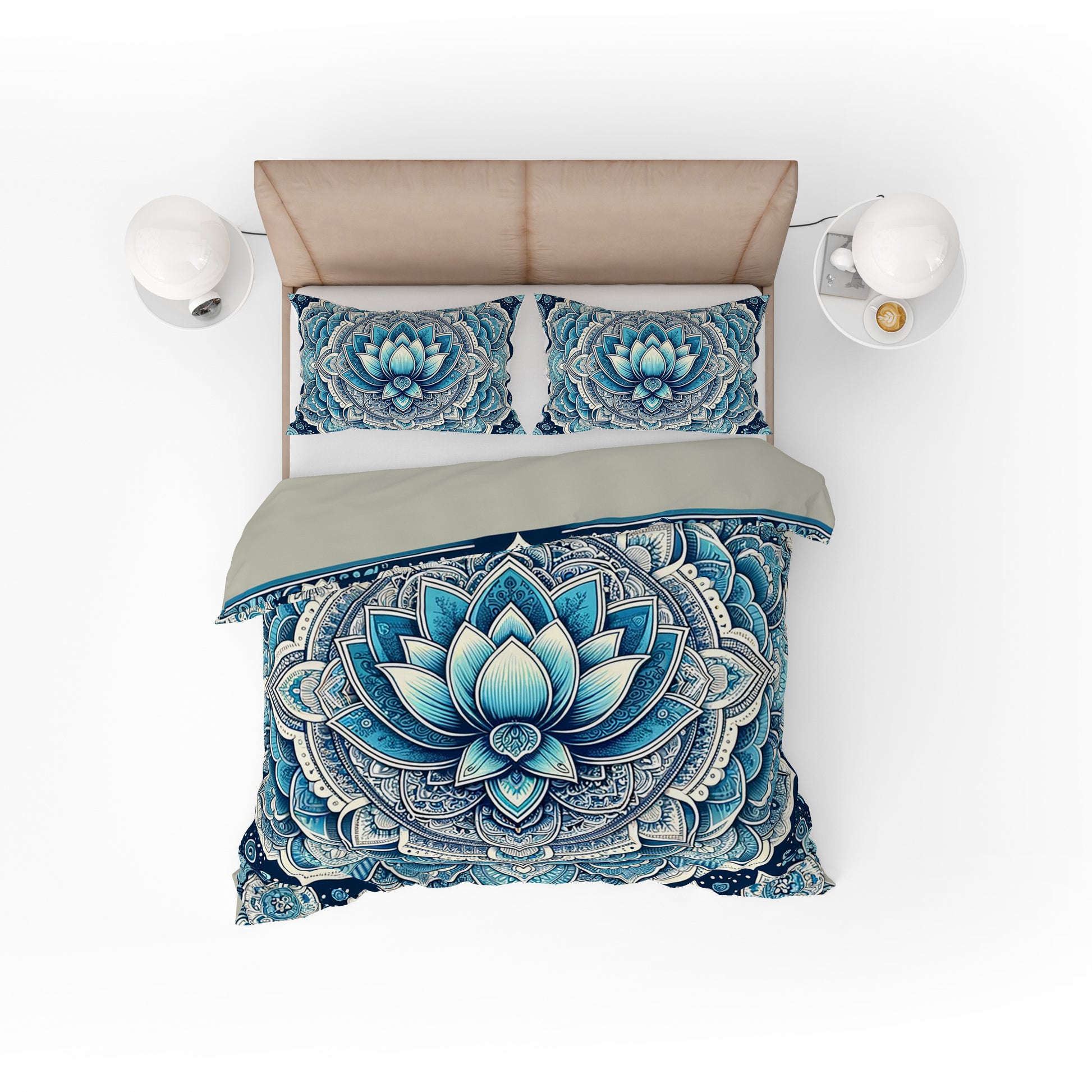 Bohemian Blue White Mandala Reversible Quilt Cover Duvet Cover Set - Adore India   
