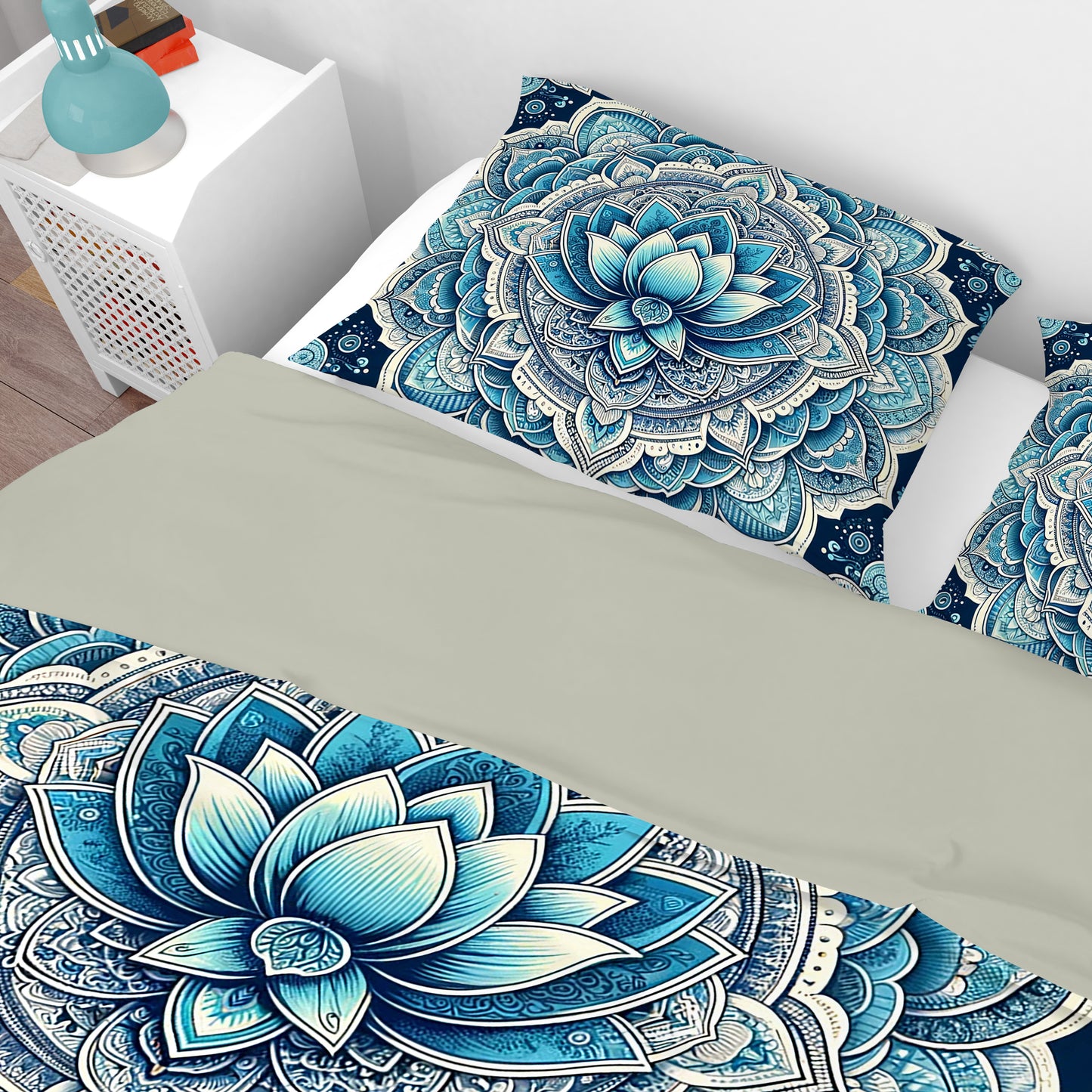 Bohemian Blue White Mandala Reversible Quilt Cover Duvet Cover Set - Adore India   